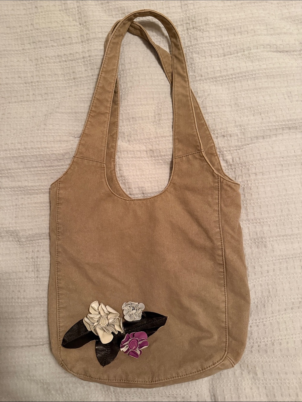 Maurices Tan Canvas Shoulder Bag with Floral Appliqué